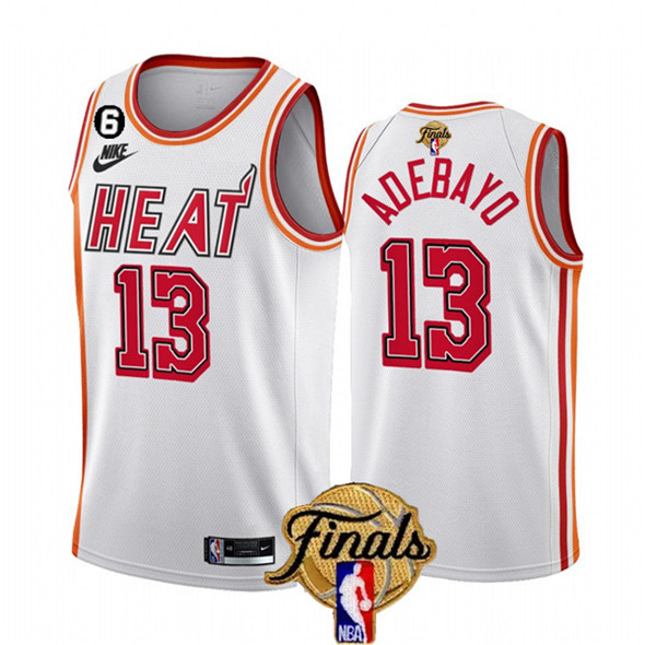 Men's Miami Heat #13 Bam Adebayo White 2023 Finals Classic Edition With NO.6 Patch Stitched Basketball Jersey